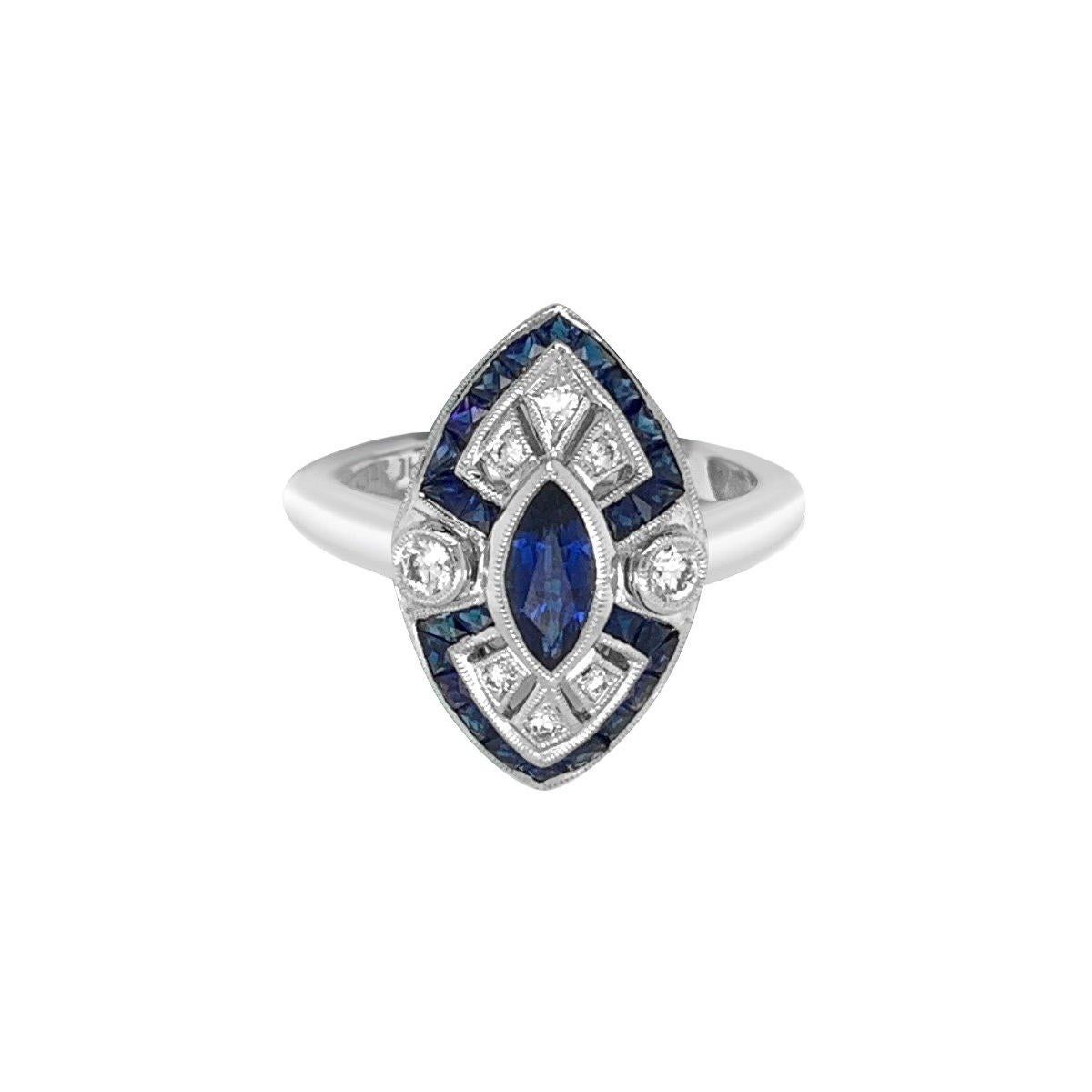 14 Karat White Gold 1.25 Carat Sapphire and Diamond Ring For Sale
