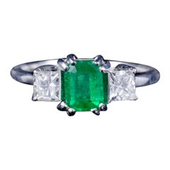 Vintage Art Deco Emerald Diamond Trilogy Ring Platinum, circa 1930