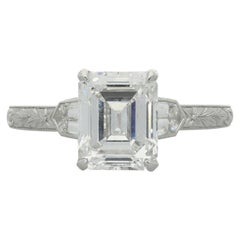 Hancocks 2.02 Carat D VS2 Emerald Cut Diamond Solitaire Bullet Diamond Ring