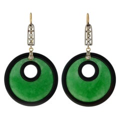 Art Deco Jadeite Onyx and Diamond Earrings