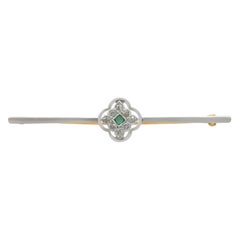 Diamond and Emerald Gold and Platinum Bar Brooch