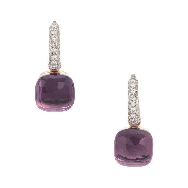 Pomellato Nudo Earrings Amethyst Diamond 18 Karat Gold Estate Fine