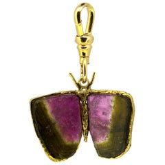 Vintage 14 Karat Gold Pendant in the Shape of Butterfly Wings with Natural, 1970