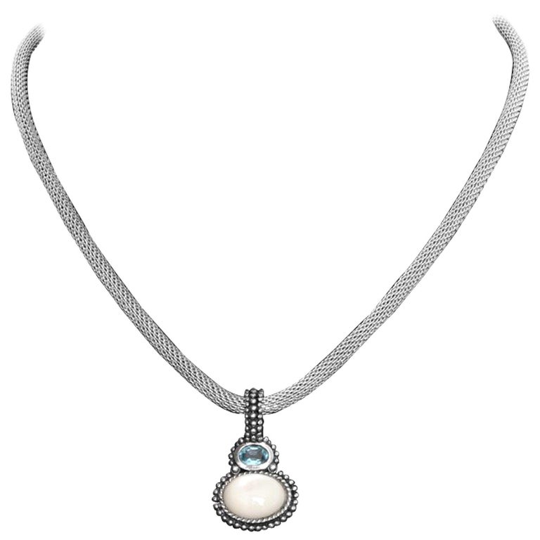 Moonstone and Aquamarine Sterling Silver Necklace For Sale