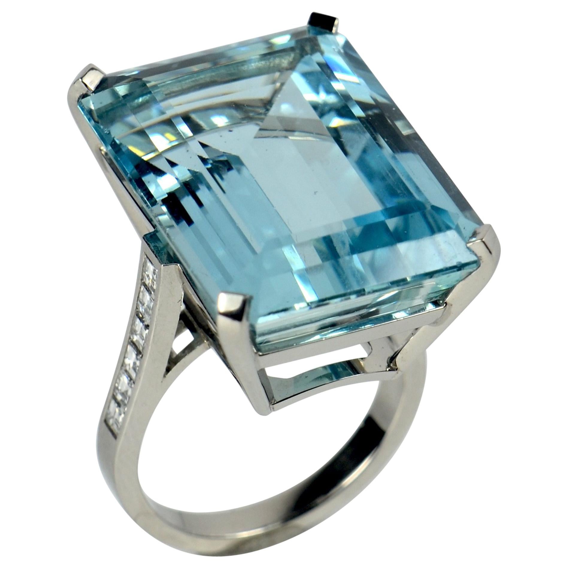 32.70 Carat Aquamarine and Diamond Cocktail Ring For Sale