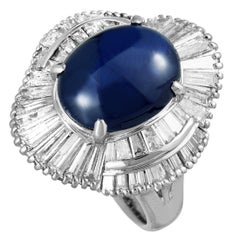 Tapered Baguette Diamonds and Star Sapphire Platinum Large Ring