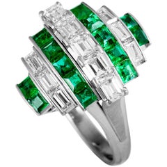 Diamond and Emerald Invisible Setting Platinum Ring