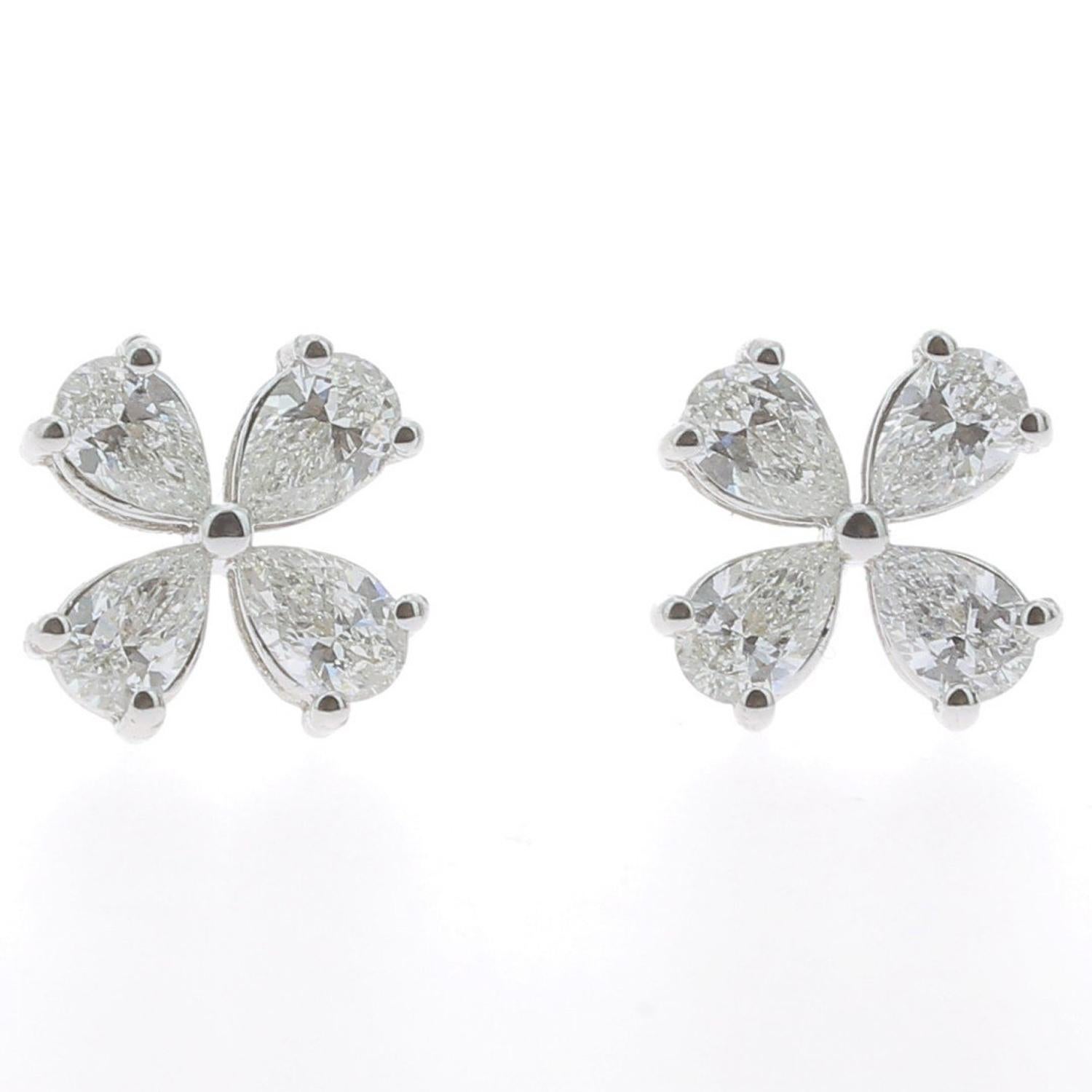 1.20 Carat Lucky Clover Diamond Earrings 18 Karat White Gold GVS Fashion Jewelry