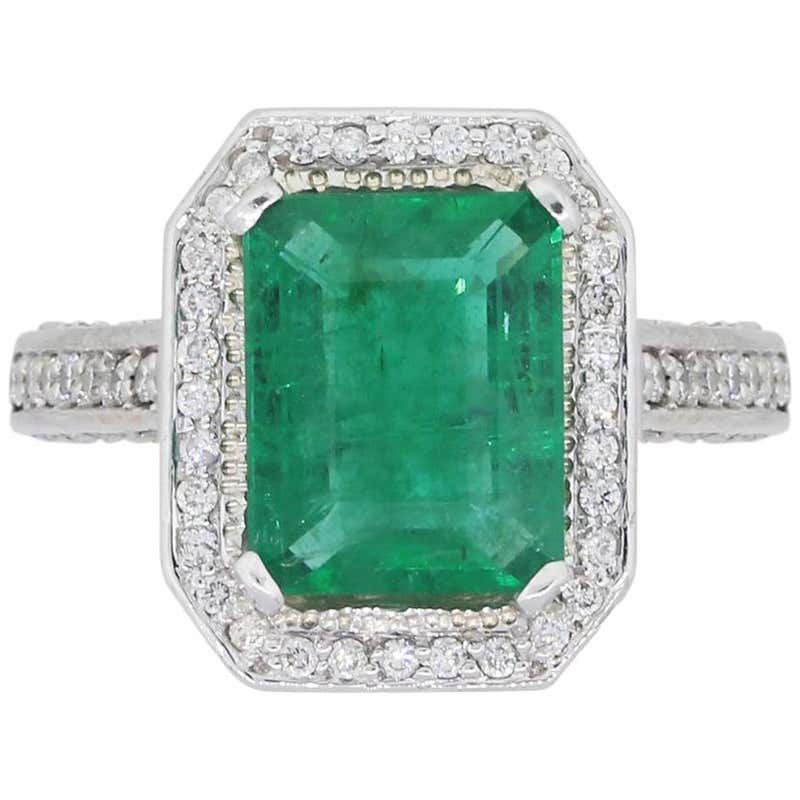 5 Carat Emerald Cut Diamond with Emeralds Engagement Ring For Sale at ...