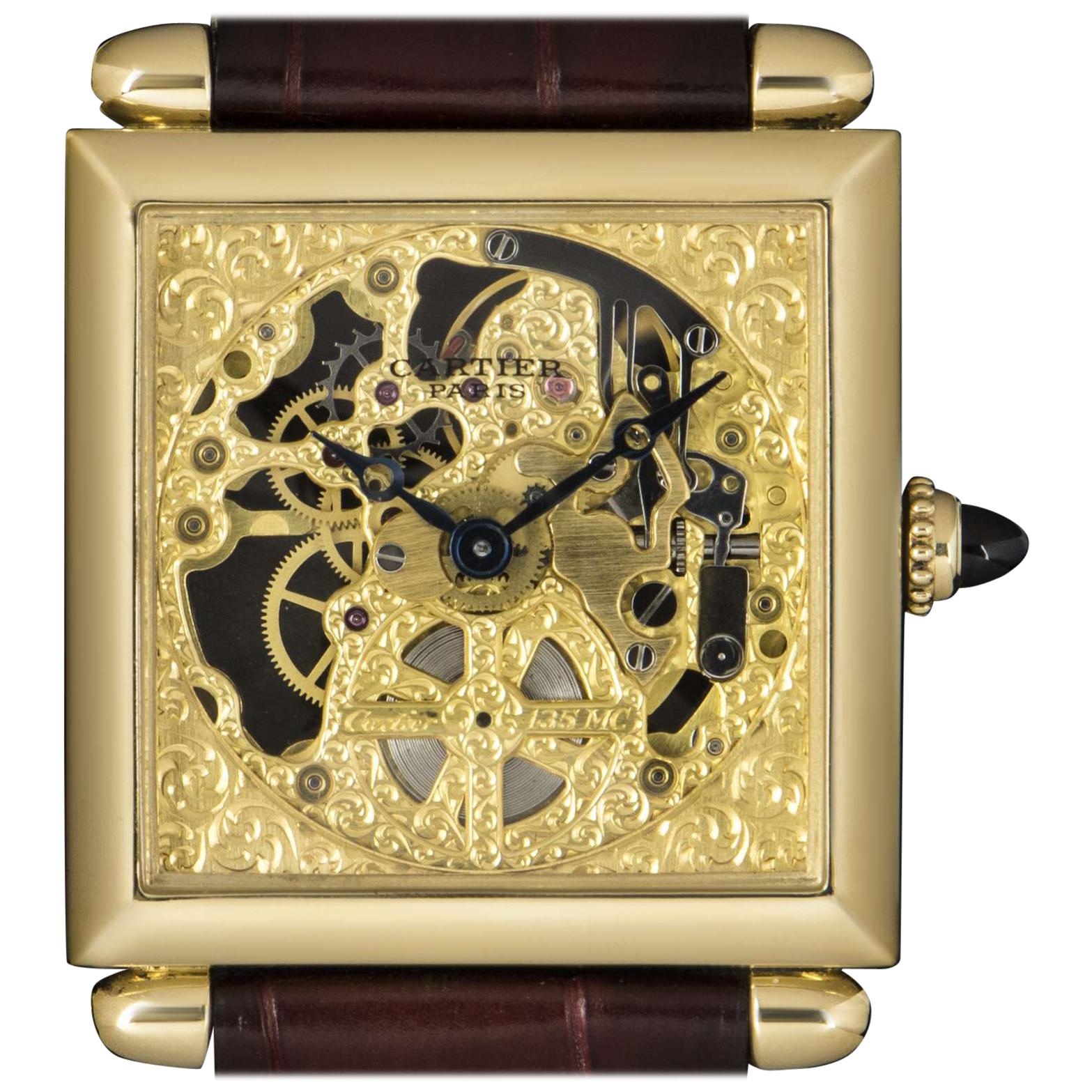 Cartier Tank Obus Skeleton Dial Limited Edition 2380C Manual Wind Wristwatch