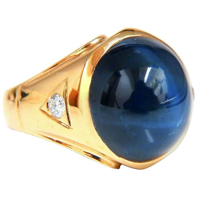 Mens Gold Blue Star Sapphire Ring - For Sale on 1stDibs