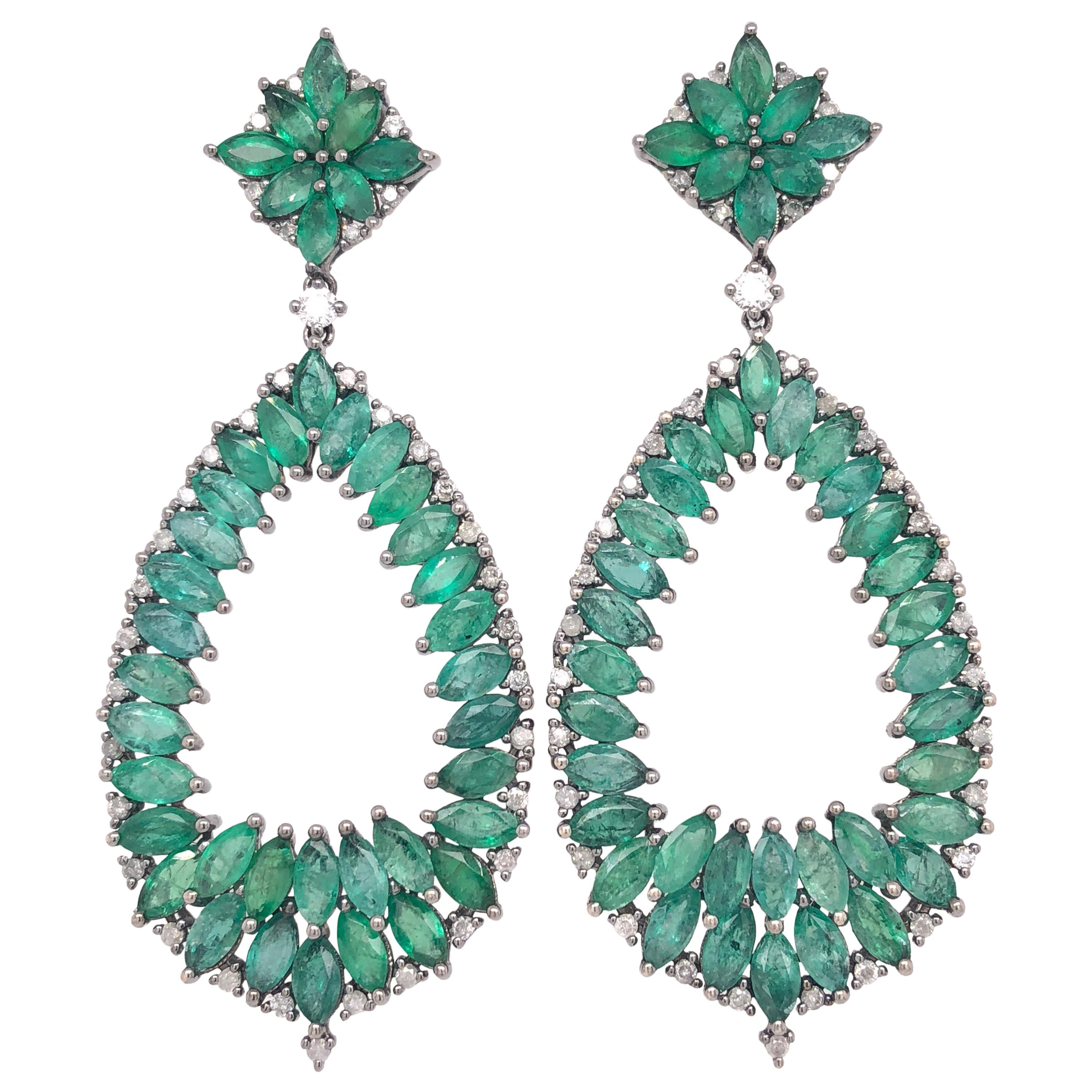 Ruchi New York Marquise Emerald and Diamond Chandelier Earrings