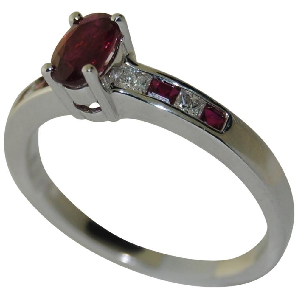 Ruby with Diamond Ring in 14 Karat White Gold  For Sale
