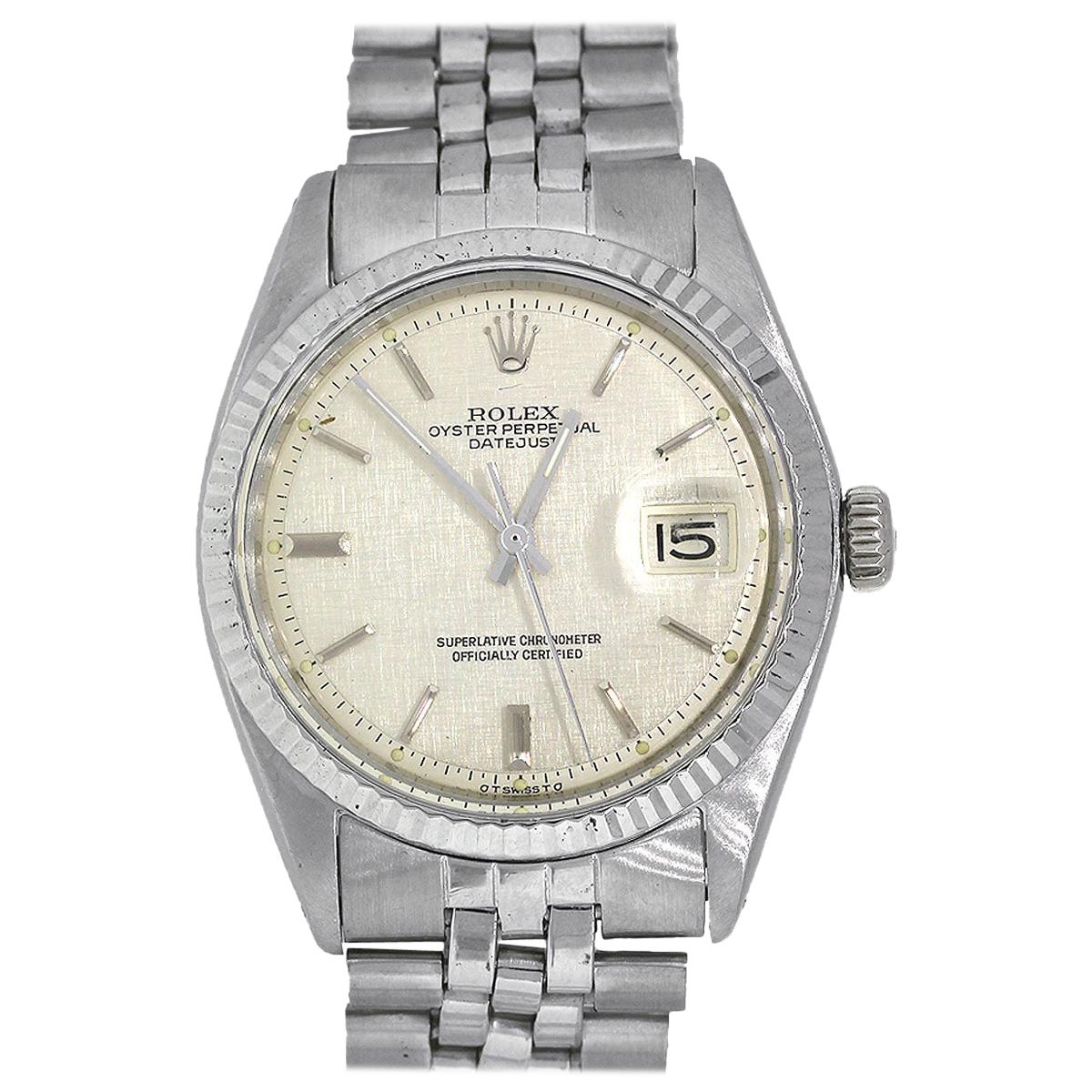 Rolex 1501 Datejust Stainless Steel Silver Linen Pie Pan Dial Watch