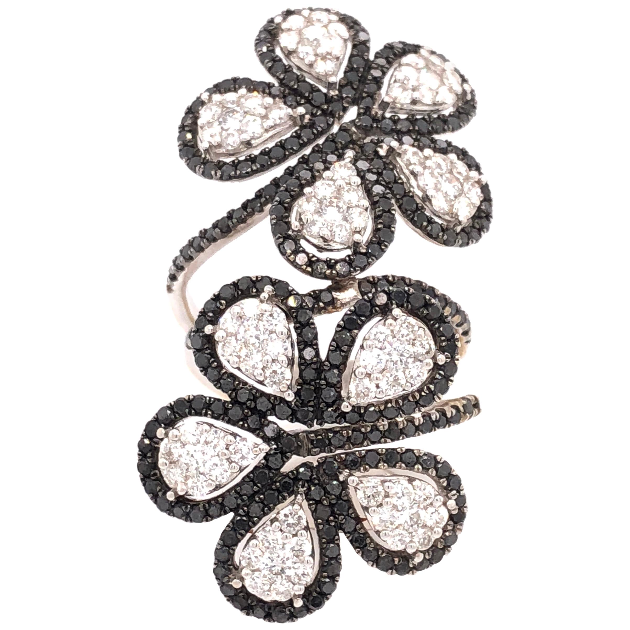 Ruchi New York Black and White Diamond Flower Ring