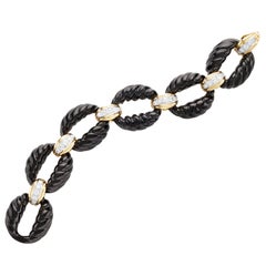 18 Karat Yellow Gold Black Onyx and Diamond Link Bracelet