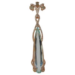 Aquamarine and Diamonds Ladies Pendant Necklace, 14 Karat Gold