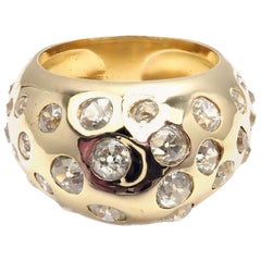 Estate 4 Carat Old Miner Diamond Yellow Gold Dome Ring