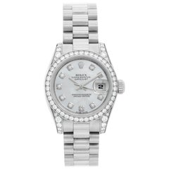 Ladies Rolex President 18 Karat White Gold Diamond Watch 179159