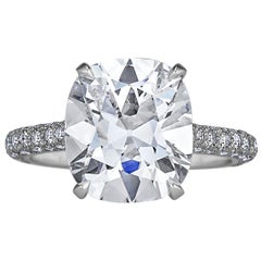 5.03 Carat Old Mine Cushion Brilliant Diamond Platinum Engagement Ring