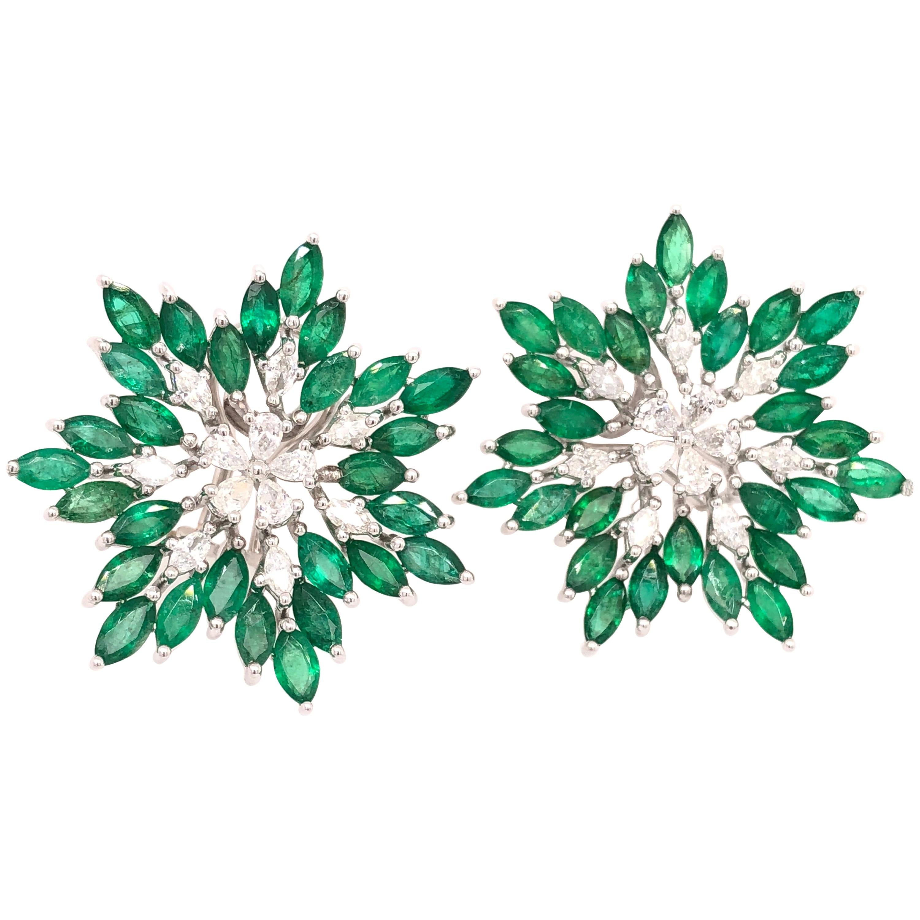 Ruchi New York Emerald and Diamond Flower Earrings 