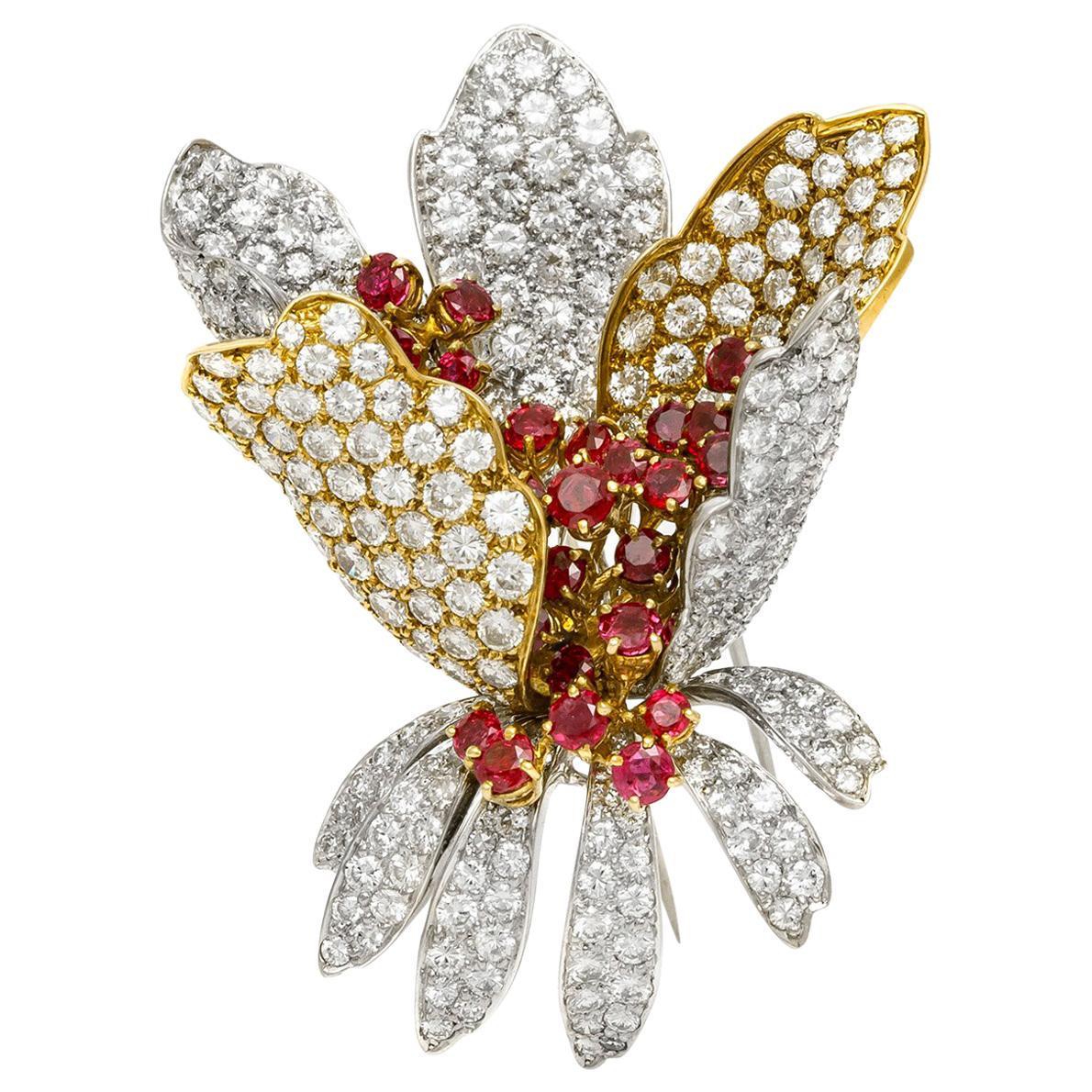 Flower Brooch with Ruby