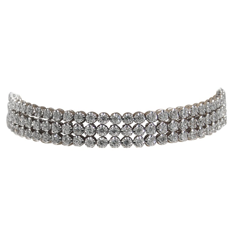 14 Karat Diamond Bracelet Multi Row Adjustable Size 2.30 Carat White ...