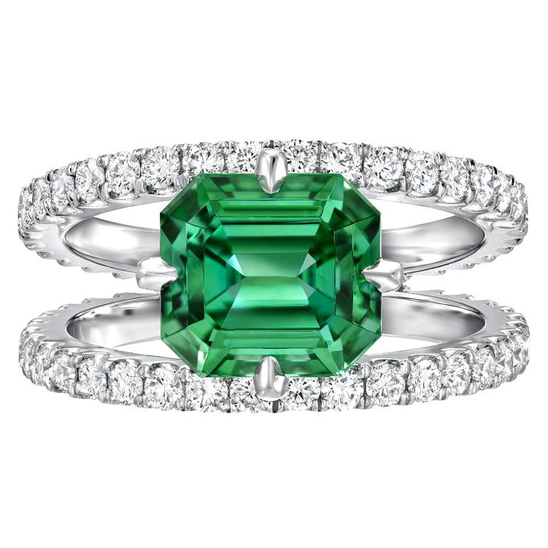 Green Tourmaline Ring 2.76 Carat Emerald Cut