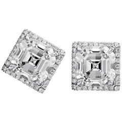 4.25 Carat Asscher Cut Diamond Stud Earrings in 18 Karat White Gold