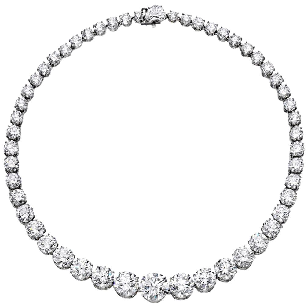 17.88 Carat Round Brilliant Cut Diamond Necklace Choker 18 Karat White Gold For Sale