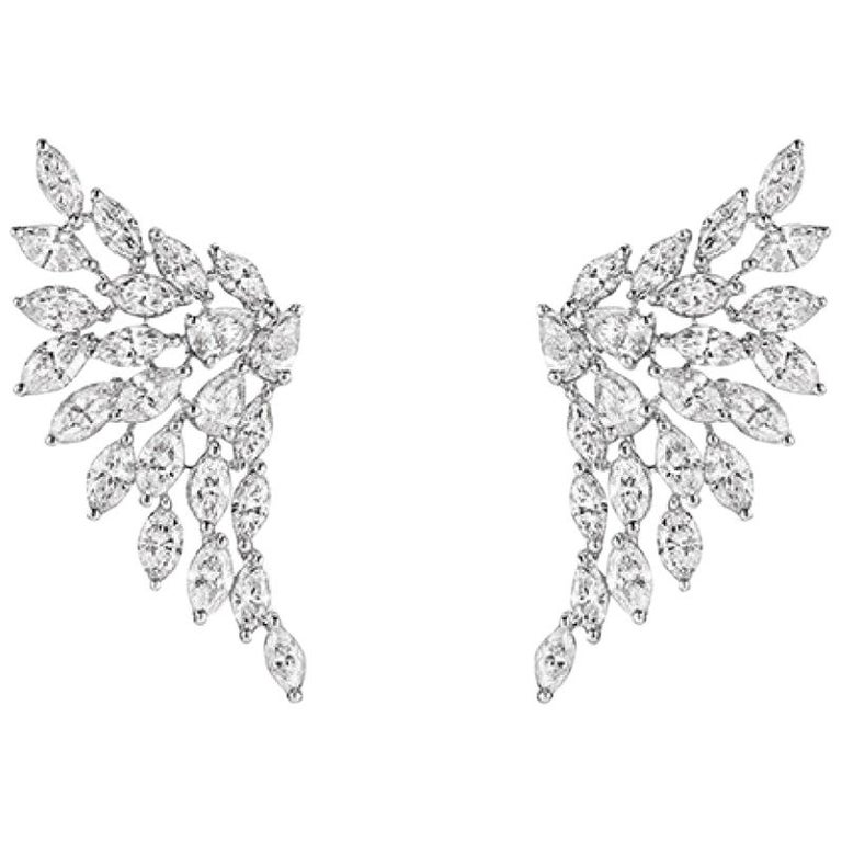 Diamond White Gold Angel Earrings 18 Karat White Gold For Sale at 1stDibs