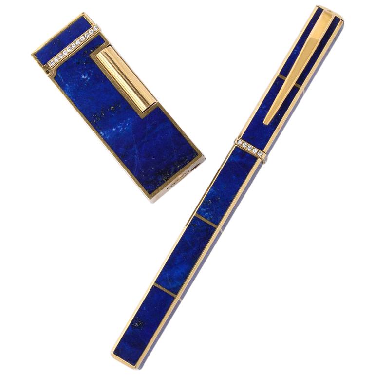 Boucheron Lapis-Lazuli Gold Lighter and Pen Set