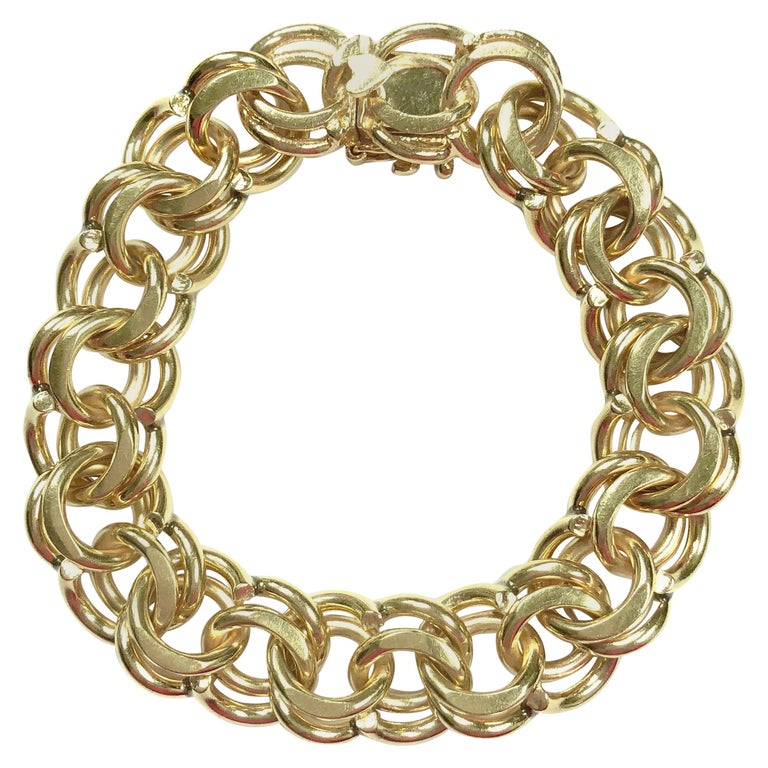 Vintage Chunky Yellow Gold Charm Bracelet at 1stDibs