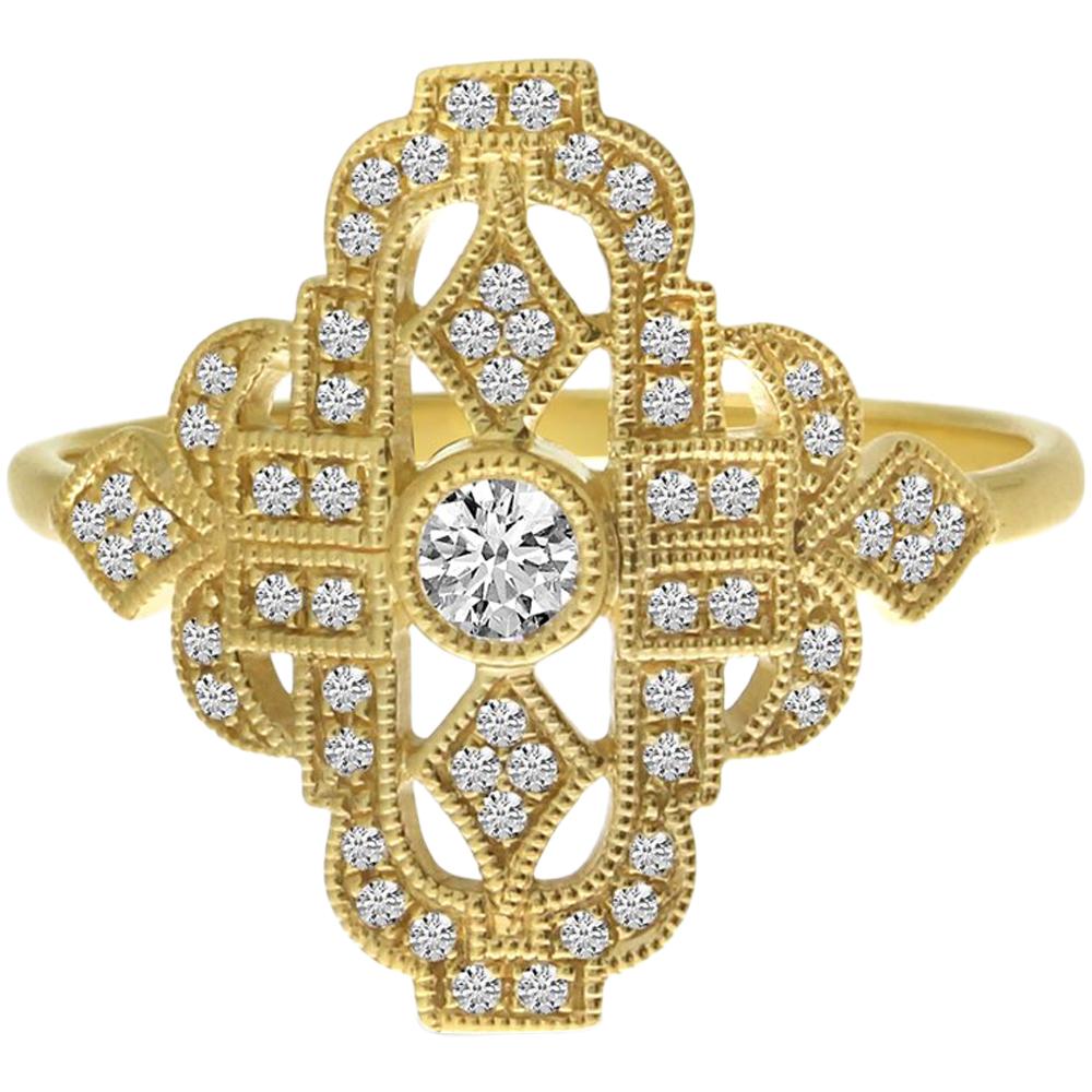 Art Deco Fashion Diamond 18 Karat Yellow Gold Ring For Sale