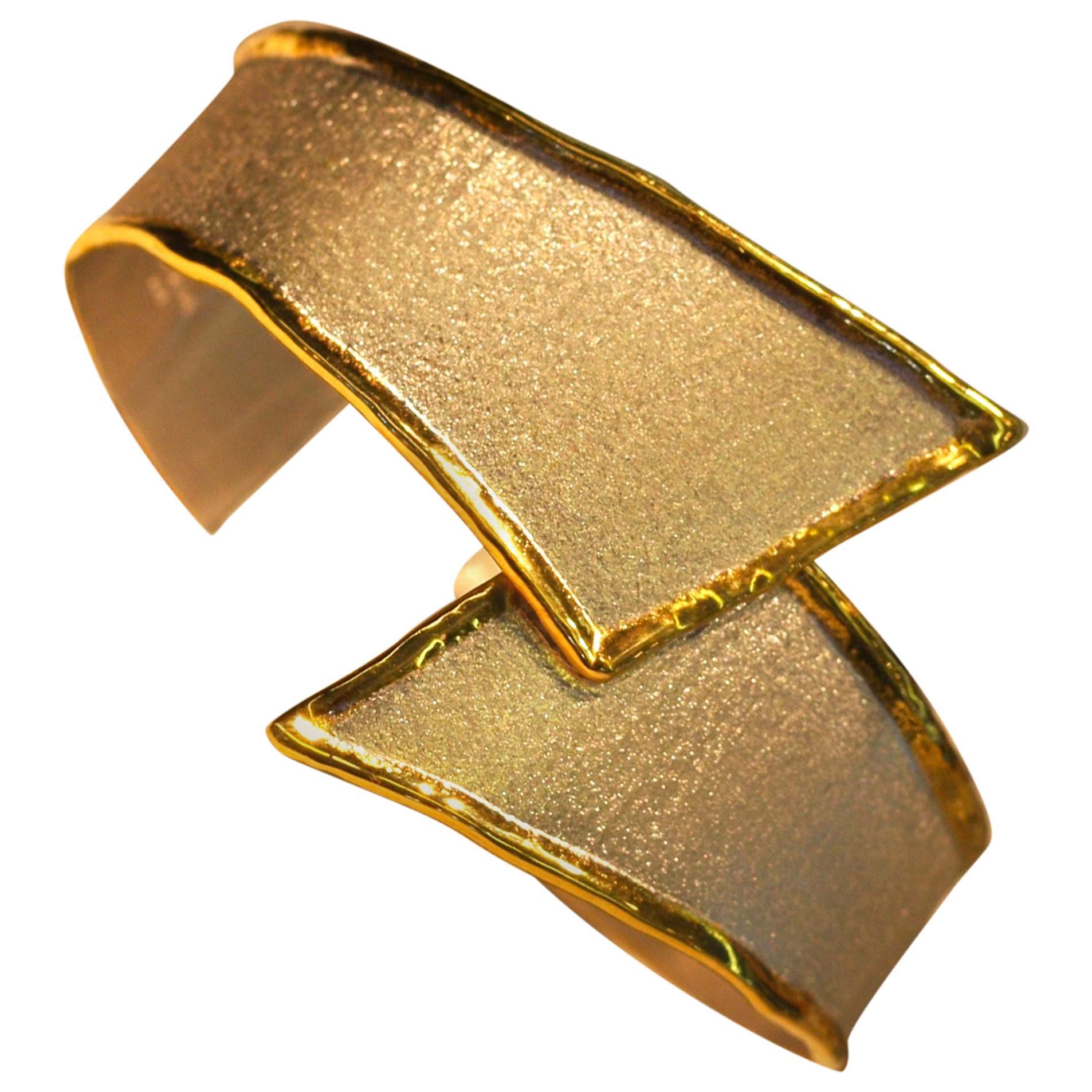 Yianni Creations Fine Silver and 24 Karat Gold Asymmetric Bangle Bracelet
