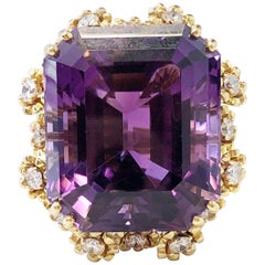 Amethyst Octagon and Diamond Round Cocktail Ring in 18 Karat Yellow Gold