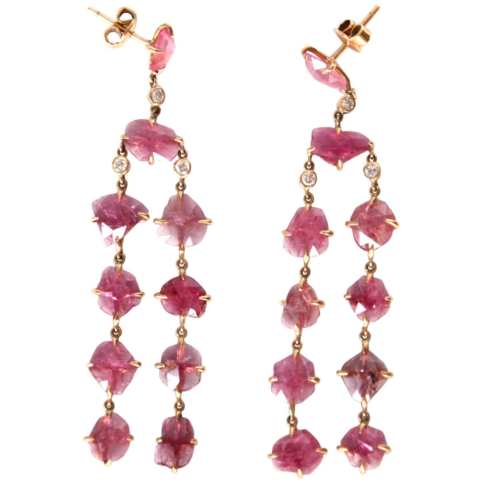 Ruby Diamonds 18 Karat Rose Gold Dangle Chandelier Earrings For Sale