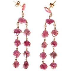 Pendientes de araña colgantes de oro rosa de 18 quilates con diamantes rubí