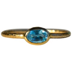 Retro 14 Karat Gold .70 Carat Aquamarine Bezel Set Stacking Ring