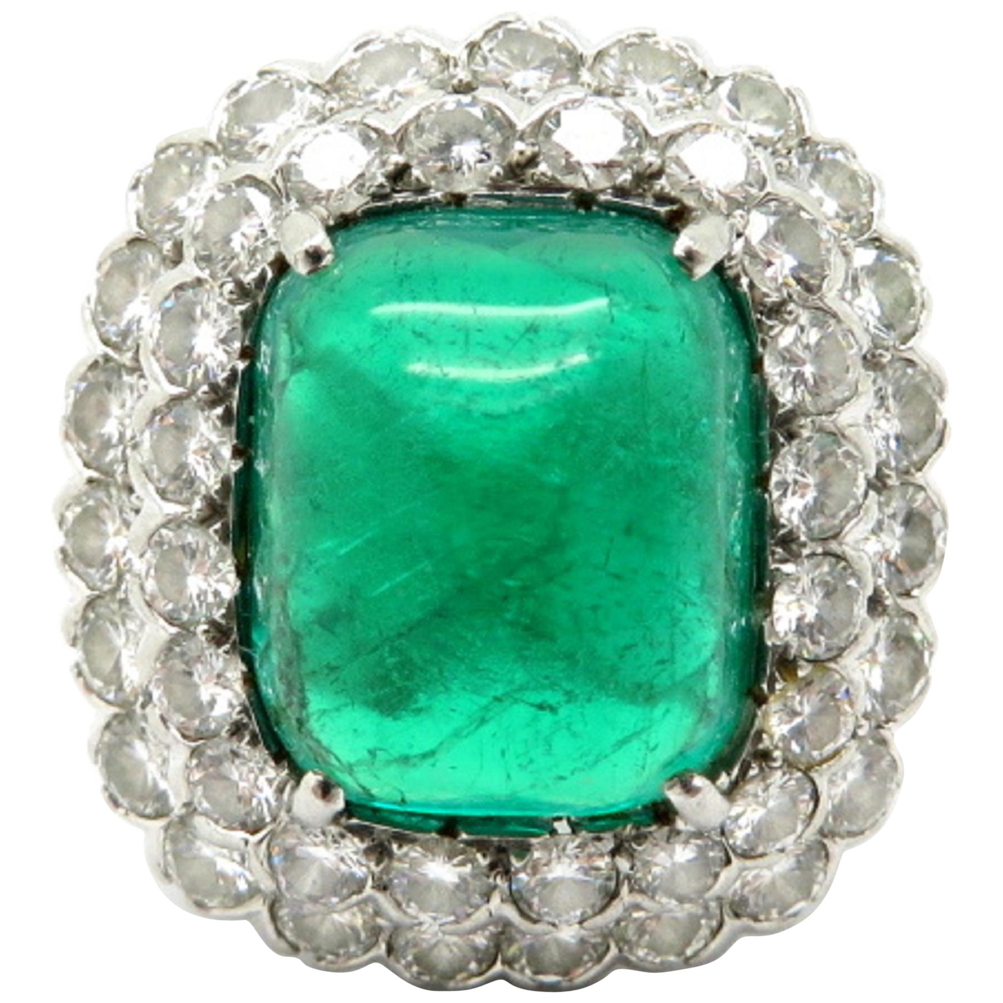 Designer Ruser AGL Certified Platinum Large Emerald and Double Halo Diamond Ring