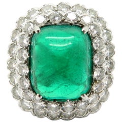 Designer Ruser AGL Certified Platinum Large Emerald and Double Halo Diamond Ring