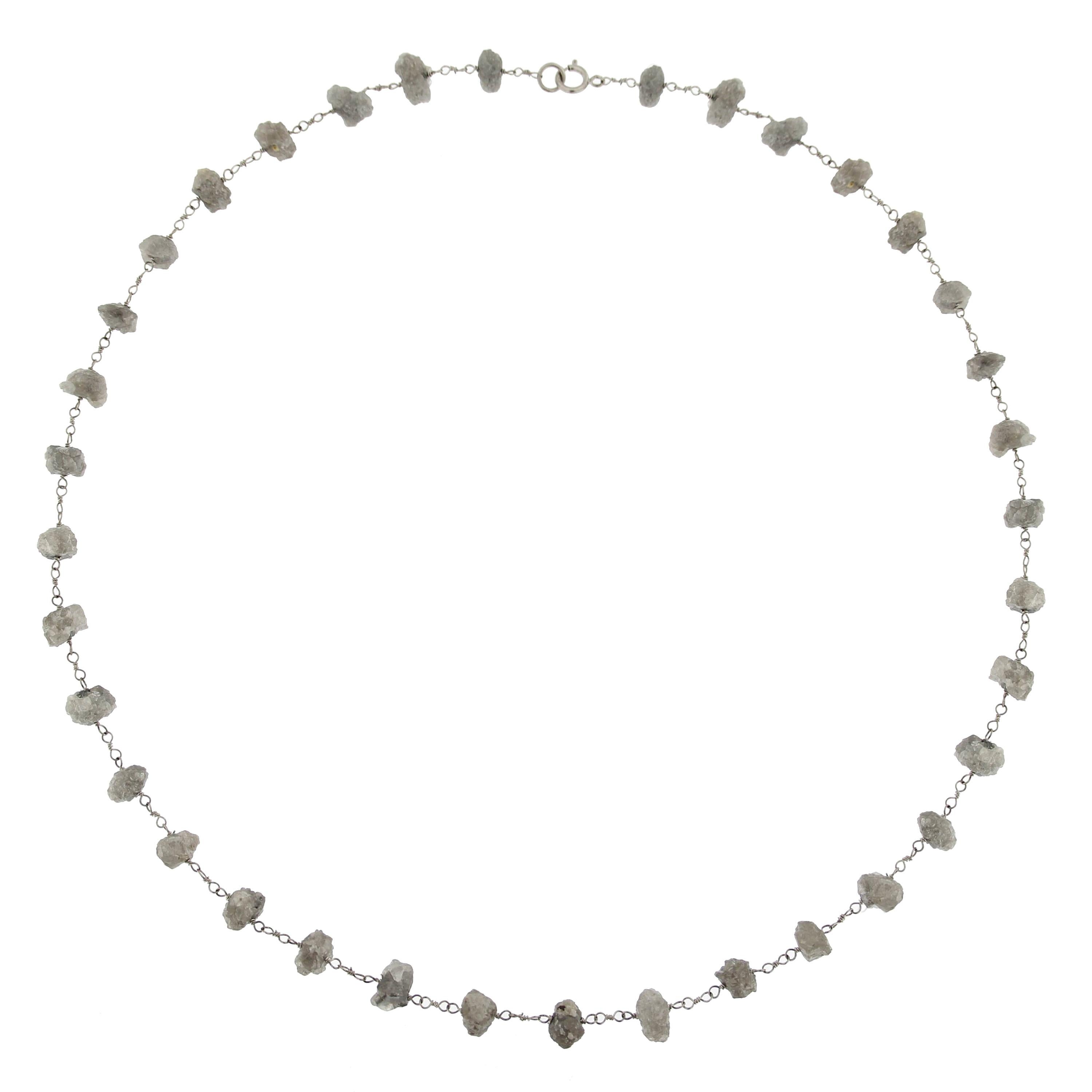 Alex Jona Rough Ice Grey Diamond 18 Karat White Gold Necklace