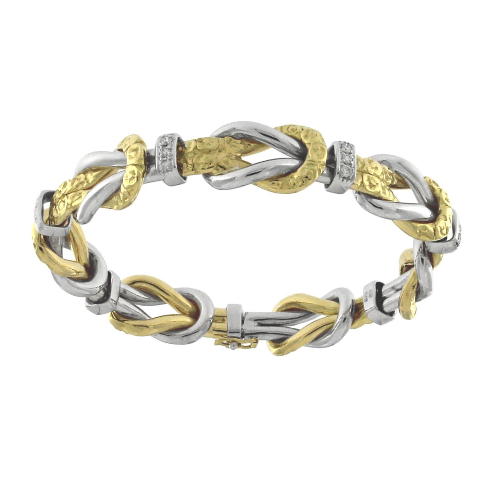 Chiselled Bracelet Yellow and White 18 Karat and Diamonds