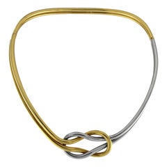 Doppelknoten-Halskette aus Weiß- und Gelbgold aus 18 Karat Gold