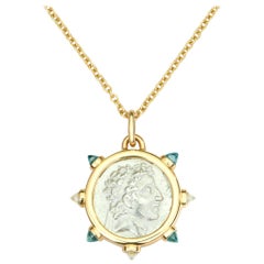 Dubini King of Cappadocia Silver Coin Pendant Topaz 18 Karat Gold Necklace