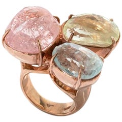 Morganite, Beryl and Aquamarine Ring, Gold-Plated Silver