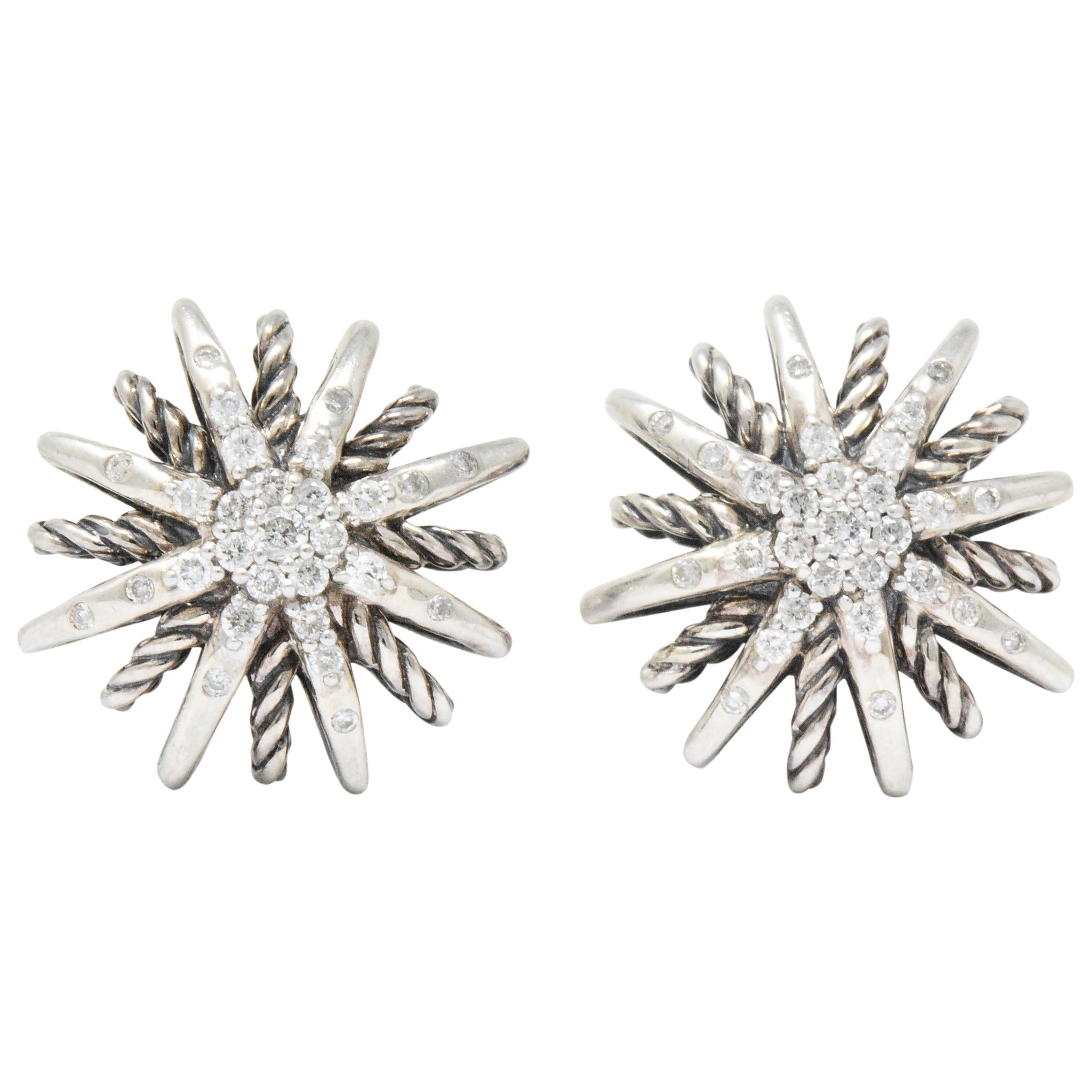 David Yurman Diamond Sterling Silver Starburst Earrings
