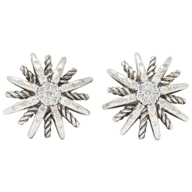 David Yurman Diamond Sterling Silver Starburst Earrings at 1stDibs ...