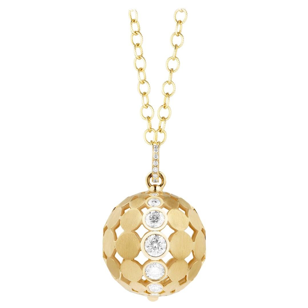 Carelle Disco Dots Diamond Ball Pendant in 18 Karat YG with 2.05 Carat Diamond For Sale