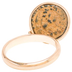 Dubini Emperor Flip Ancient Bronze Coin 18 Karat Rose Gold Ring